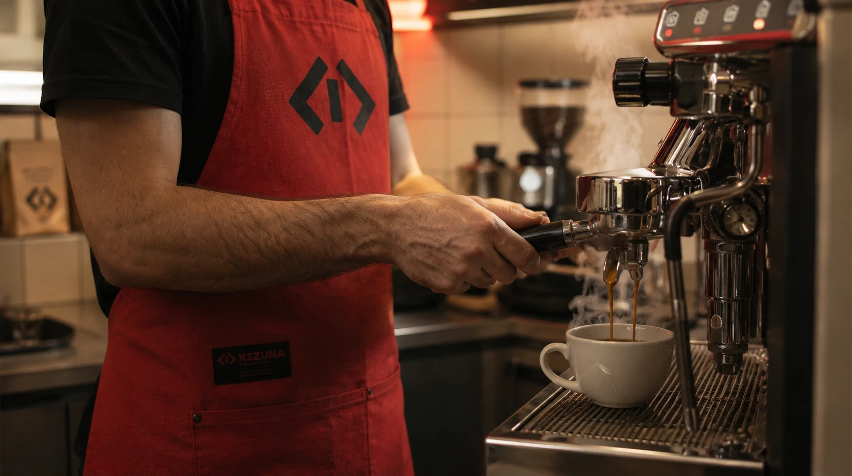 Delantal de barista con el identificador Kizuna